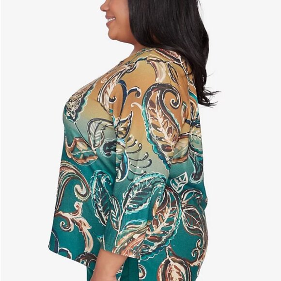 Alfred Dunner Plus Size Emerald Isle Paisley Ombre Top - Multi Green 3X - Picture 1 of 6